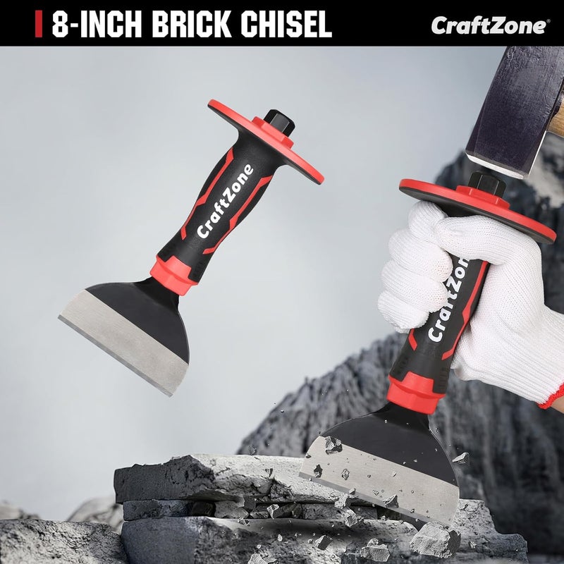 CRAFTZONE 8-Inch Rock Chisel, Masonry Chisel with Protective Handle, Heavy Duty Flat Concrete Cold Stone Chisel for Brick Cutting, Demolition, Sculpting Chipping, and Breaking Mason Tools - Image 3